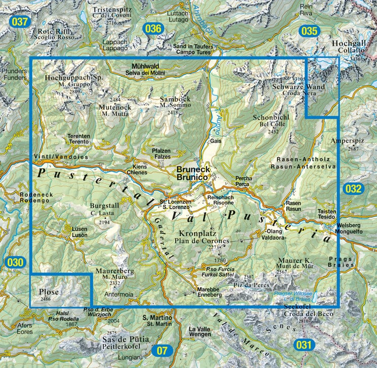 Carte de randonnée n° 33 - Val Pusteria et Brunico (Italie) | Tabacco carte de randonnée Tabacco