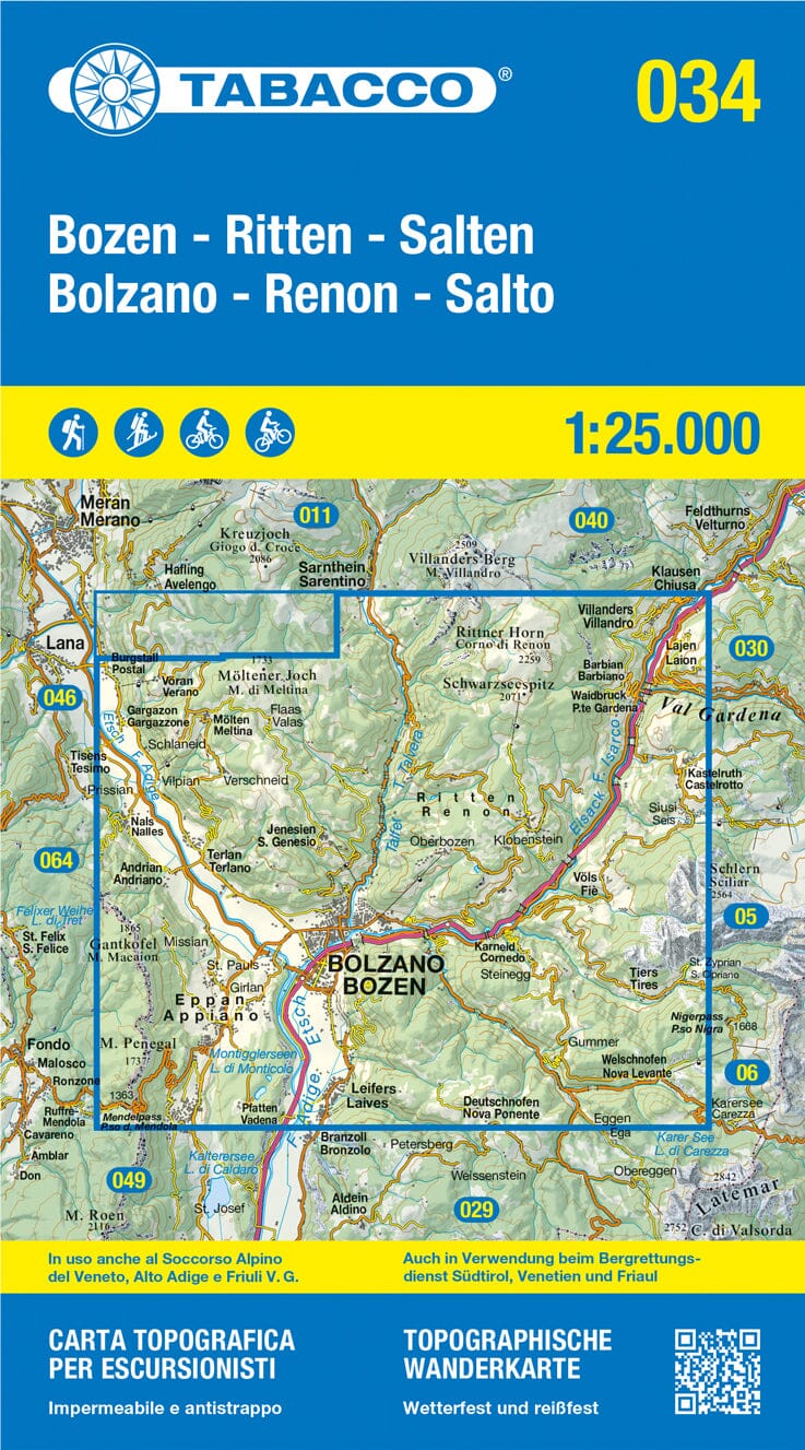 Hiking map No. 34 - Bolzano and Renon (Italy) | Tabacco – Cartovia