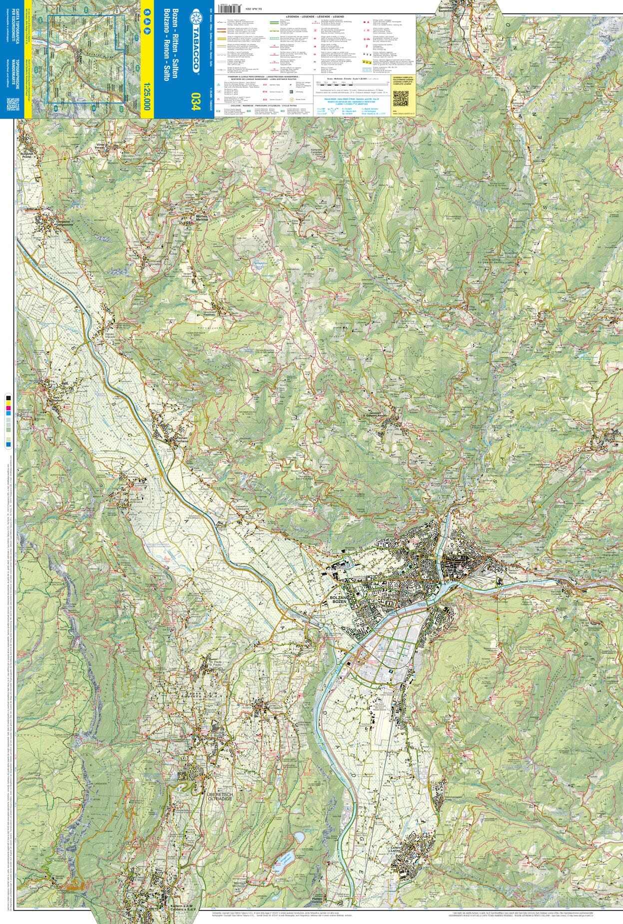Carte de randonnée n° 34 - Bolzano et Renon (Italie) | Tabacco carte de randonnée Tabacco