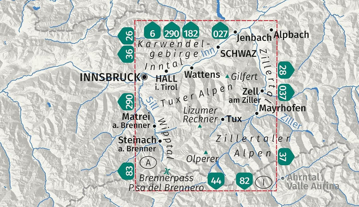 Carte de randonnée n° 34 - Tuxer Alpen | Kompass carte de randonnée Kompass 
