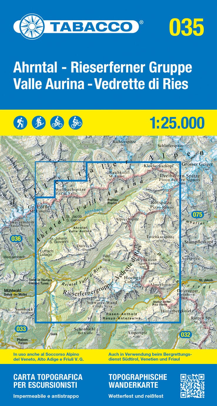 Carte de randonnée n° 35 - Vallée Aurina et parc naturel Vedrette di Ries (Italie) | Tabacco carte de randonnée Tabacco