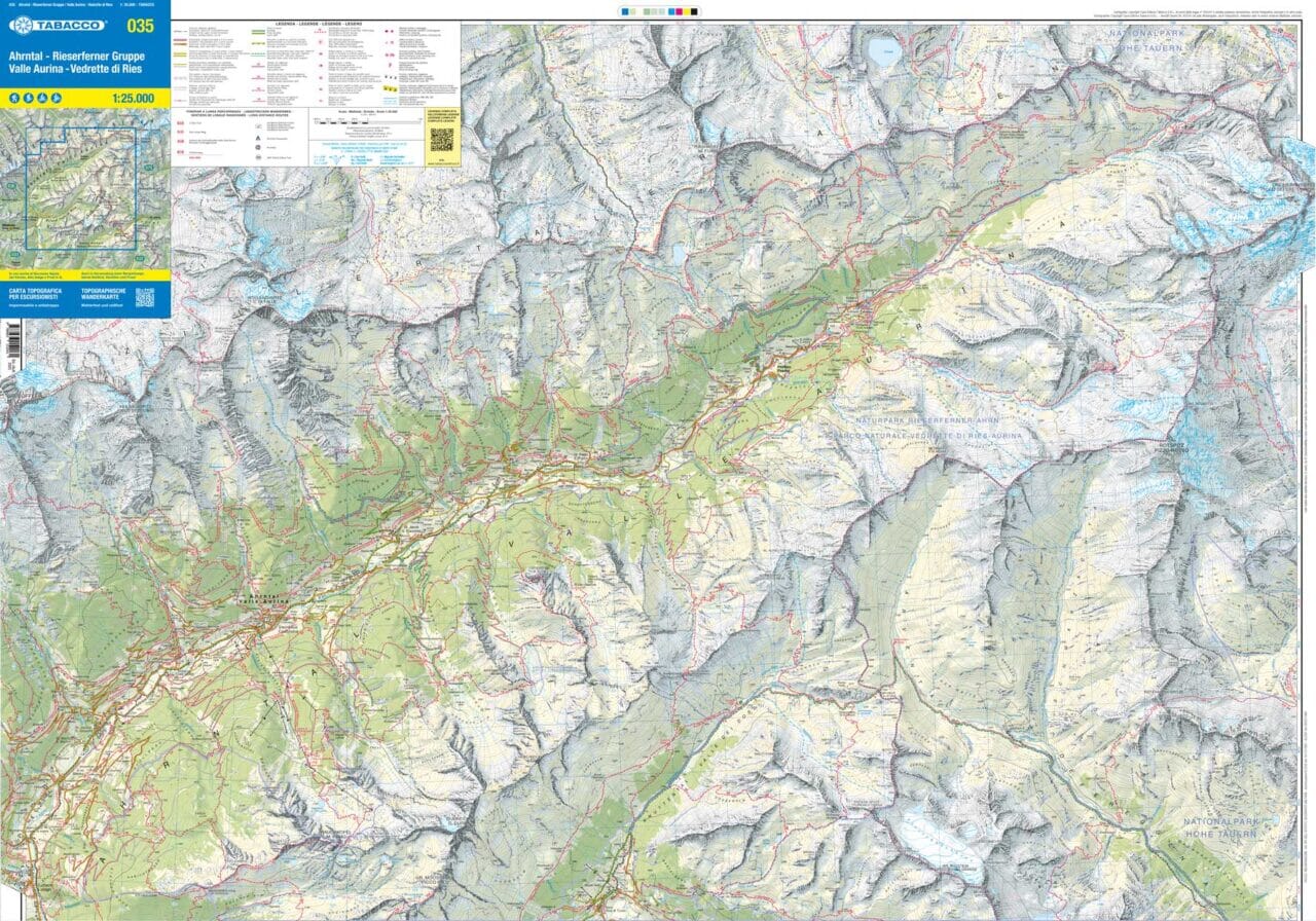 Carte de randonnée n° 35 - Vallée Aurina et parc naturel Vedrette di Ries (Italie) | Tabacco carte de randonnée Tabacco