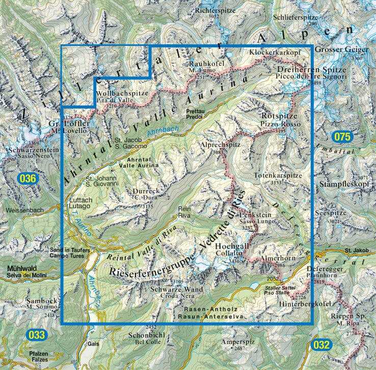 Carte de randonnée n° 35 - Vallée Aurina et parc naturel Vedrette di Ries (Italie) | Tabacco carte de randonnée Tabacco