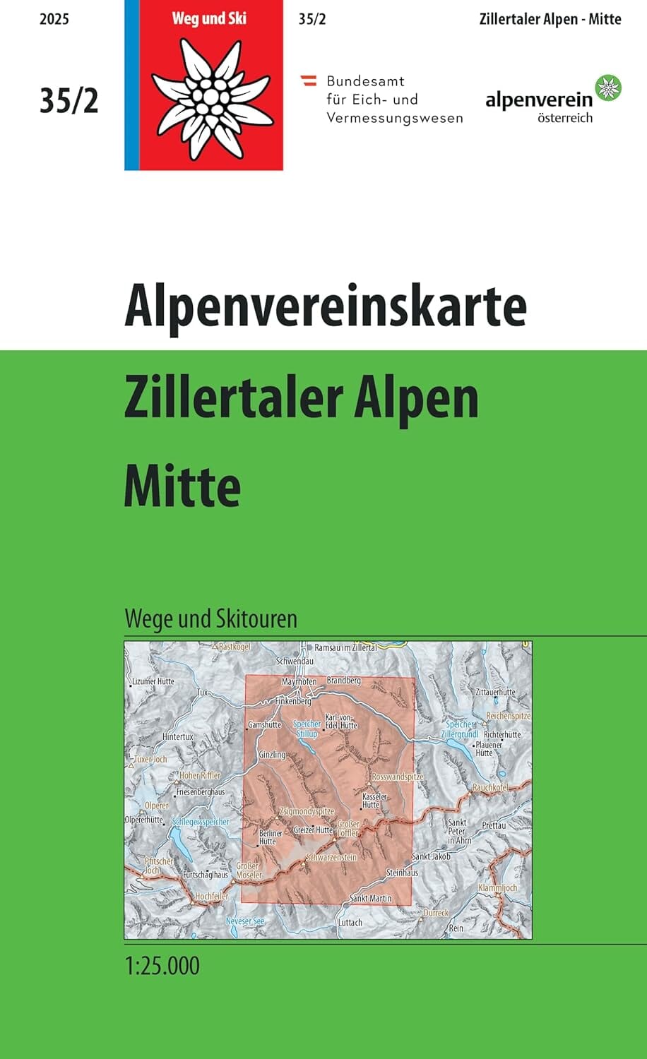 Carte de randonnée n° 35/2 - Zillertaler Alpen Centre (Alpes autrichiennes) | Alpenverein carte de randonnée Alpenverein 