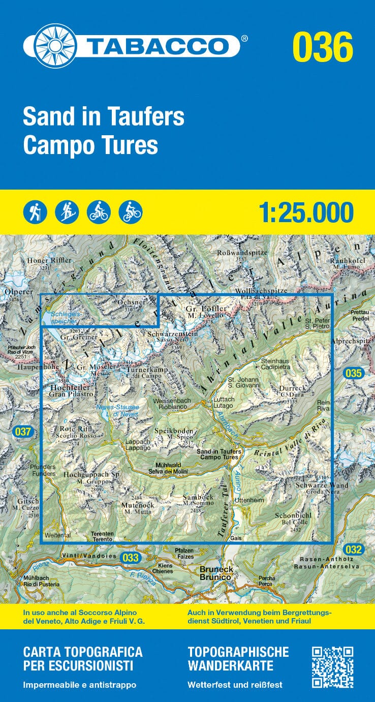 Carte de randonnée n° 36 - Campo Tures (Italie) | Tabacco carte de randonnée Tabacco 