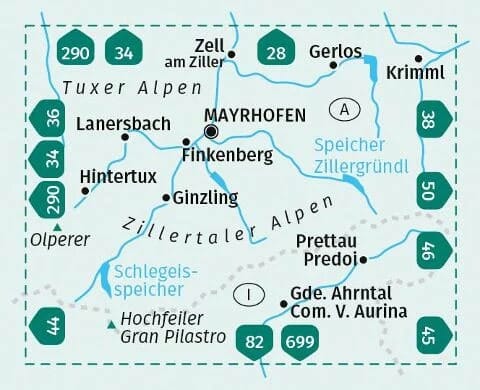 Carte de randonnée n° 37 - Zillertaler Alpen, Tuxer Alpen + Aktiv Guide (Autriche) | Kompass carte de randonnée Kompass