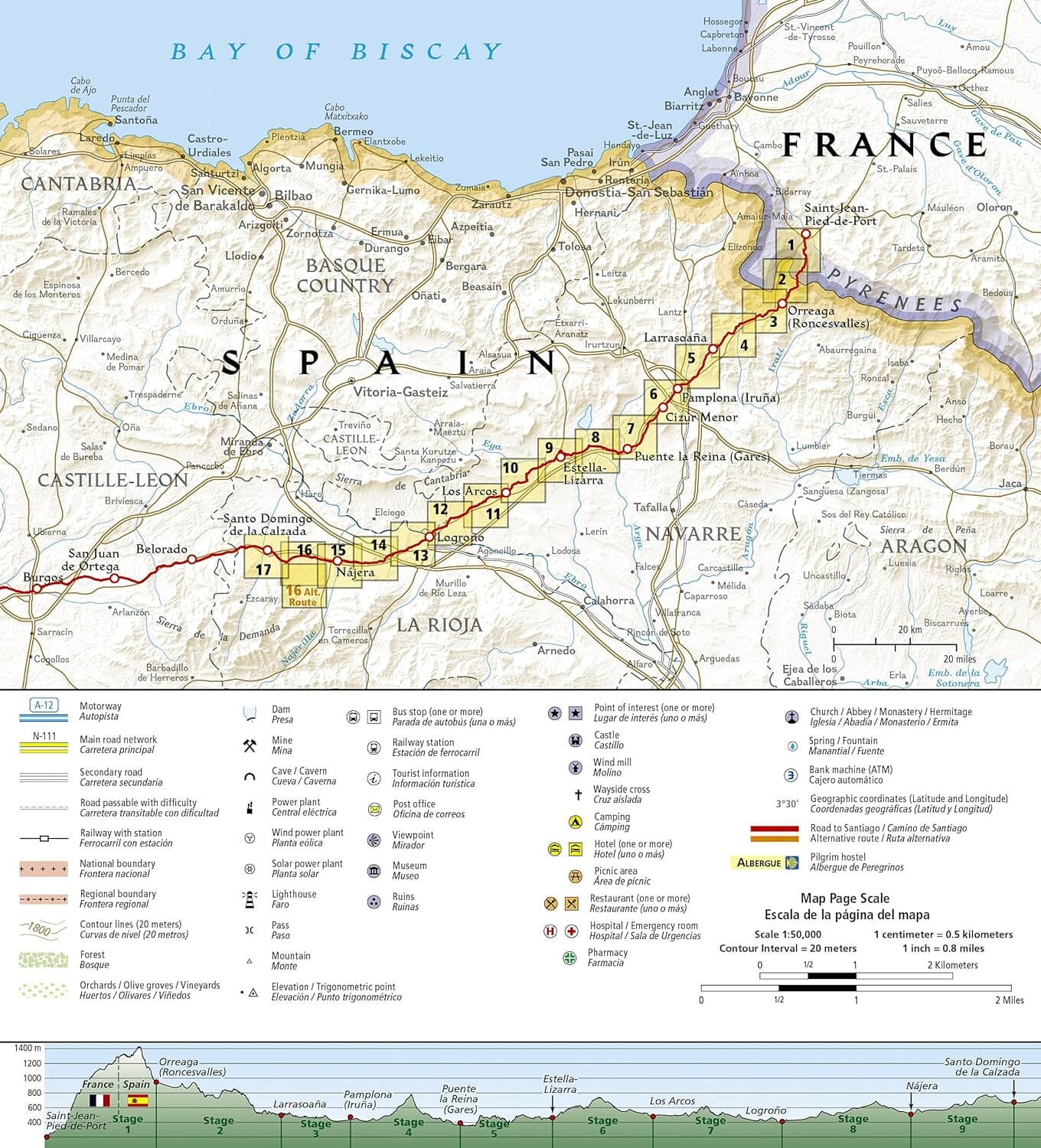 Carte de randonnée n° 4002 - Camino de Santiago 1 : Saint-Jean-Pied-de-Port à Santo Domingo de la Calzad | National Geographic carte de randonnée National Geographic