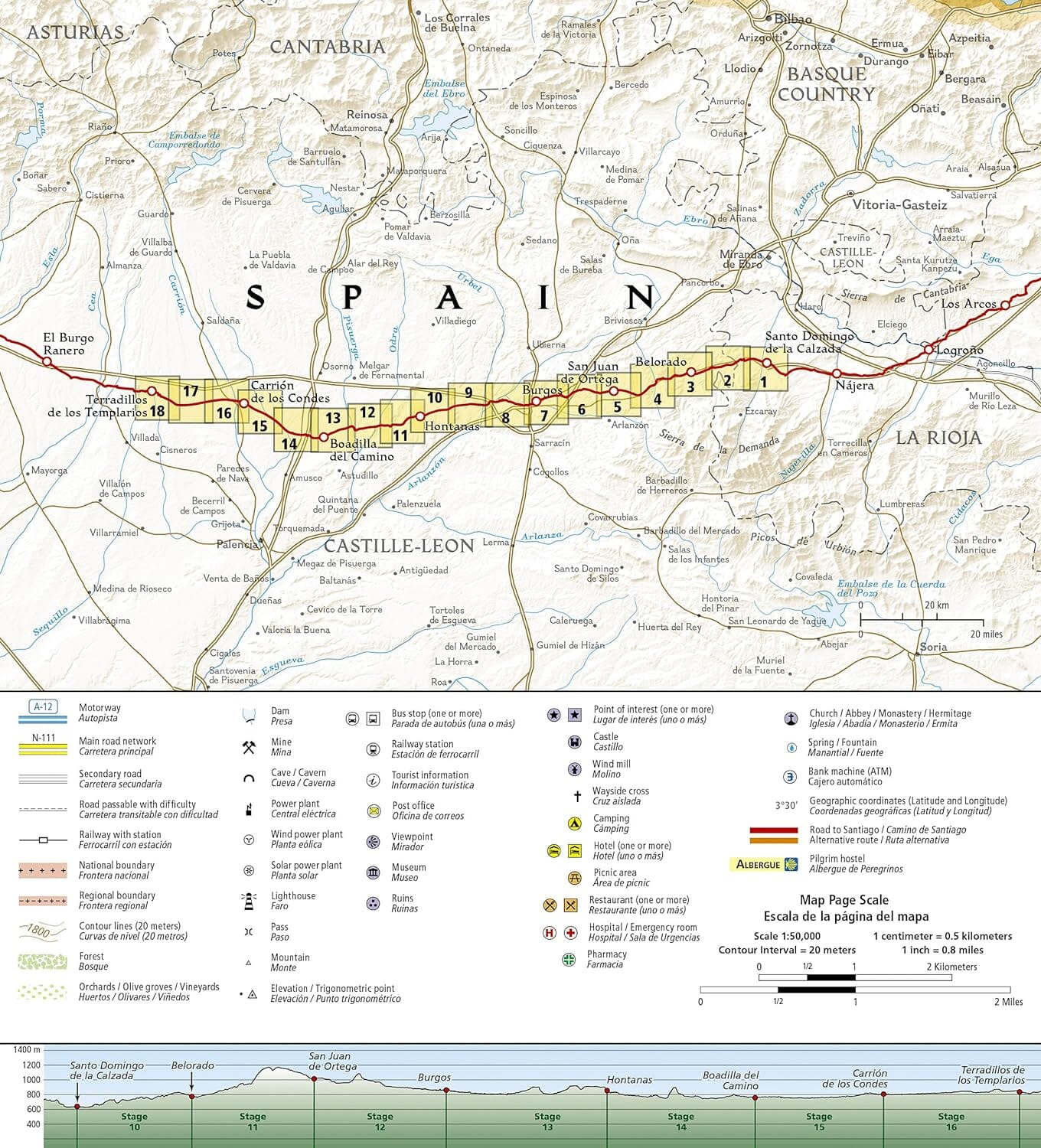Carte de randonnée n° 4003 - Camino de Santiago 2 : Santo Domingo de la Calzada à Terradillos de los Templarios | National Geographic carte de randonnée National Geographic
