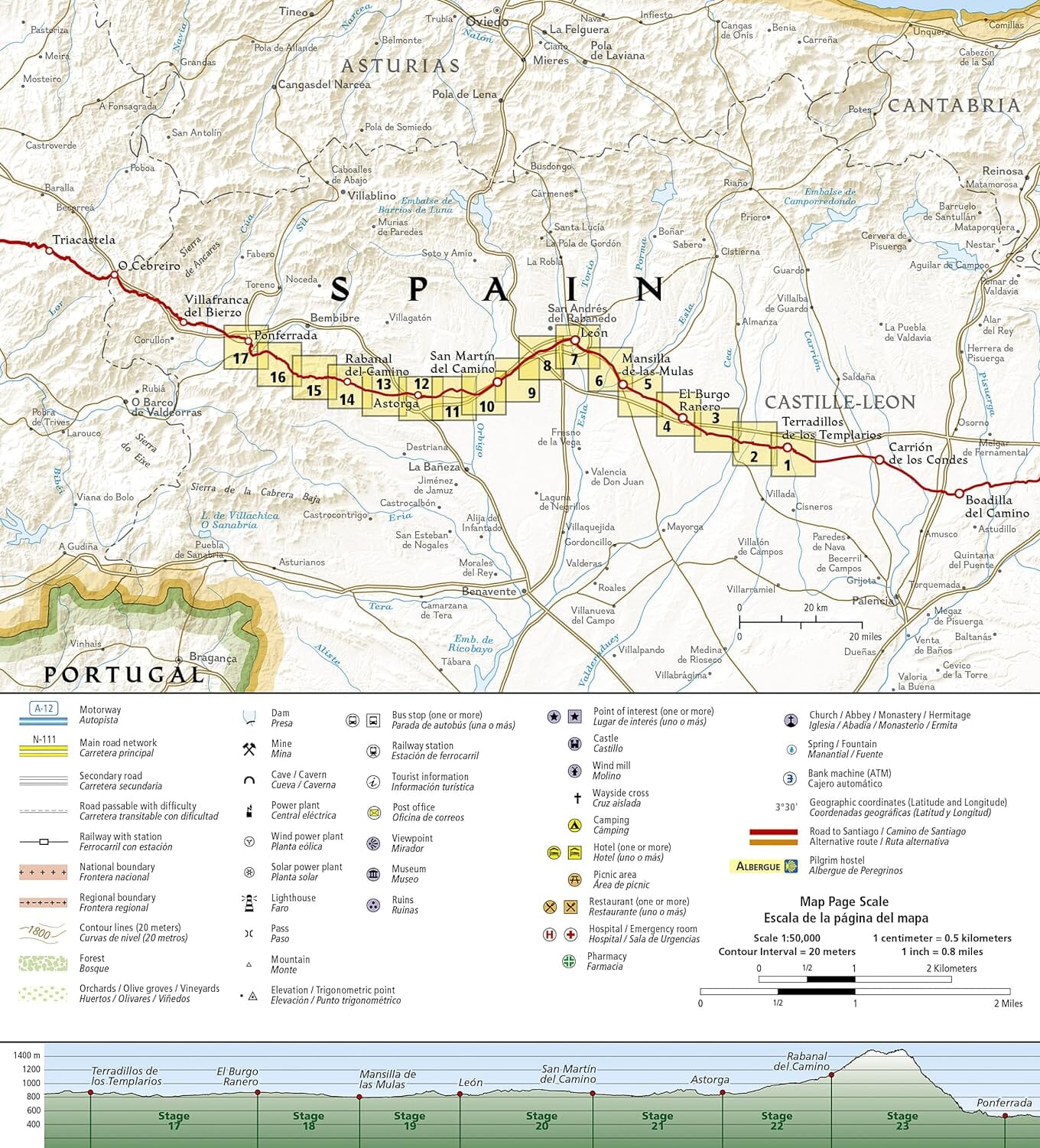 Carte de randonnée n° 4004 - Camino de Santiago 3 : Terradillos de los Templarios à Ponferrada | National Geographic carte de randonnée National Geographic