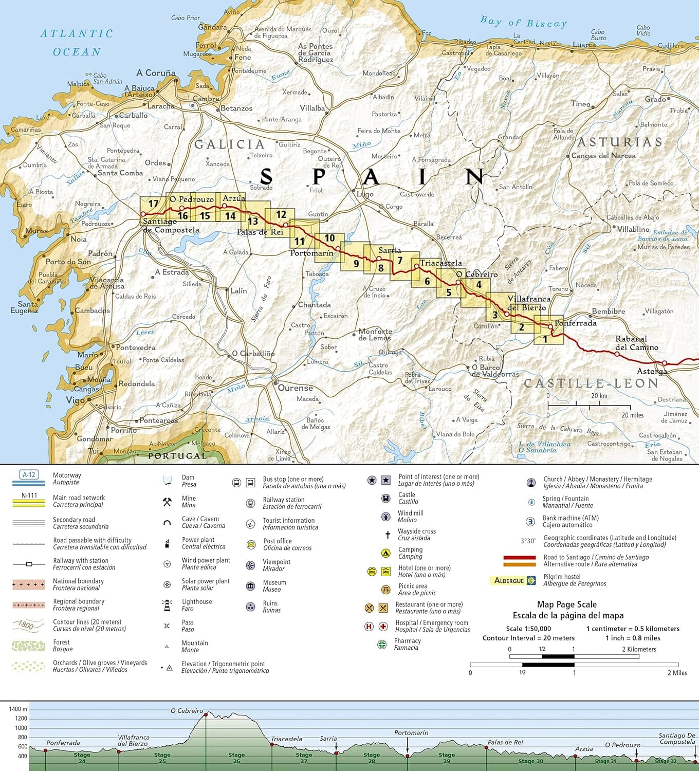 Carte de randonnée n° 4005 - Camino de Santiago 4 : Ponferrada à Santiago de Compostela | National Geographic carte de randonnée National Geographic