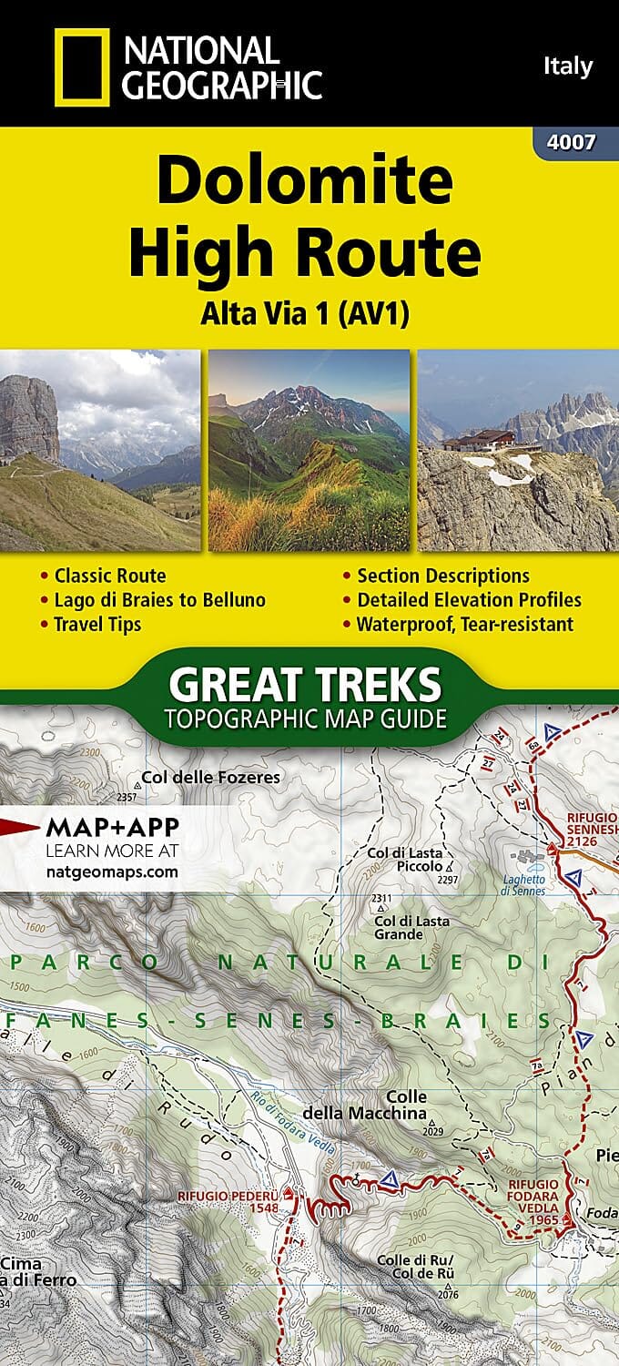 Dolomites High Route Hiking Map - Alta Via 1 | National Geographic ...