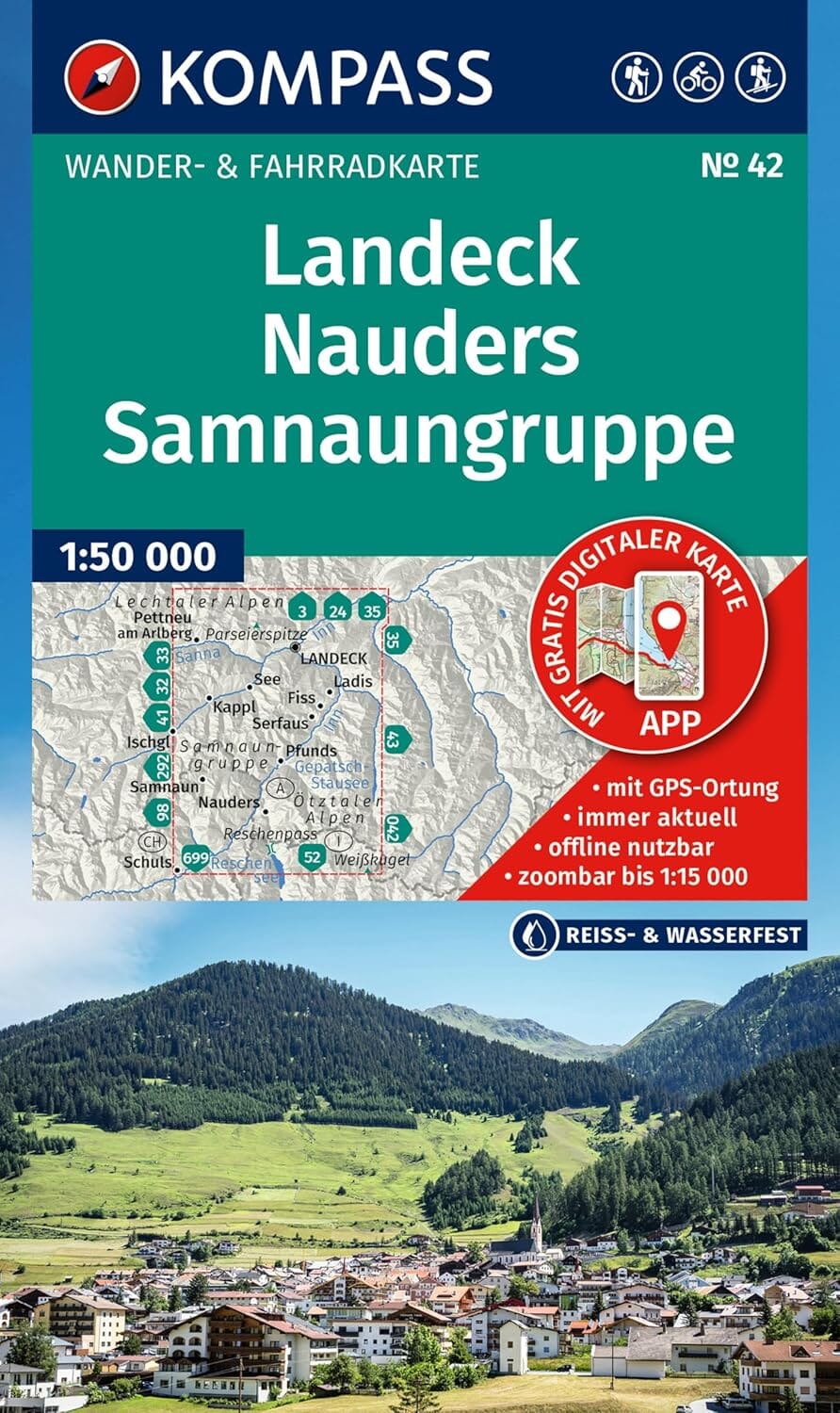 Carte de randonnée n° 42 - Landeck, Nauders, Samnaungruppe (Autriche, Suisse) | Kompass carte de randonnée Kompass 