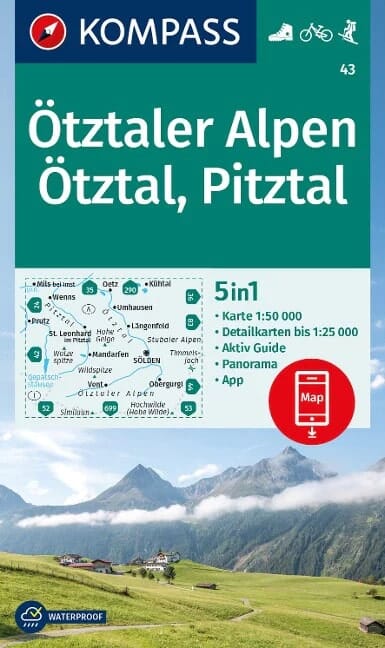 Carte de randonnée n° 43 - Alpes de l'Ötztal, Ötztal, Pitzt (Autriche, Italie) | Kompass carte de randonnée Kompass