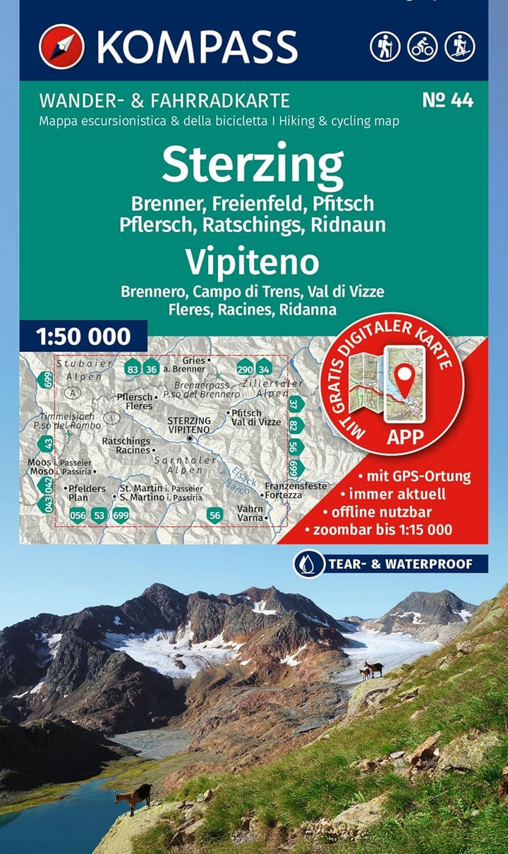 Carte de randonnée n° 44 - Sterzing / Vipiteno (Tyrol du Sud) | Kompass carte pliée Kompass 