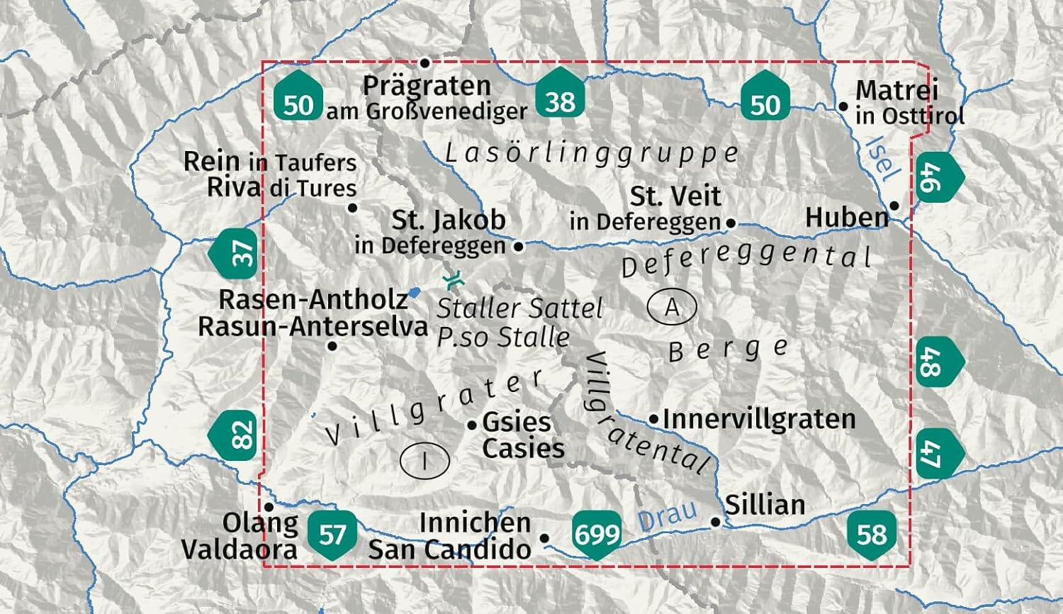Carte de randonnée n° 45 - Defereggental, Villgratental, Lasörlinggruppe, Villgrater Berge (Tyrol, Autriche) | Kompass carte de randonnée Kompass 