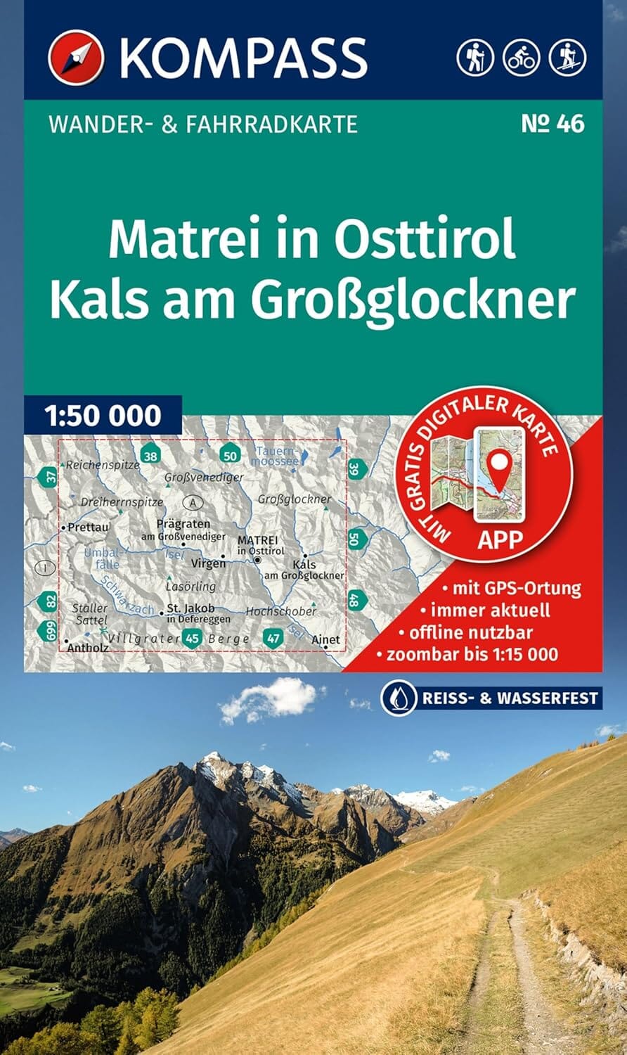 Carte de randonnée n° 46 - Matrei in Osttirol, Kals am Großglockner (Tyrol, Autriche) | Kompass carte pliée Kompass 