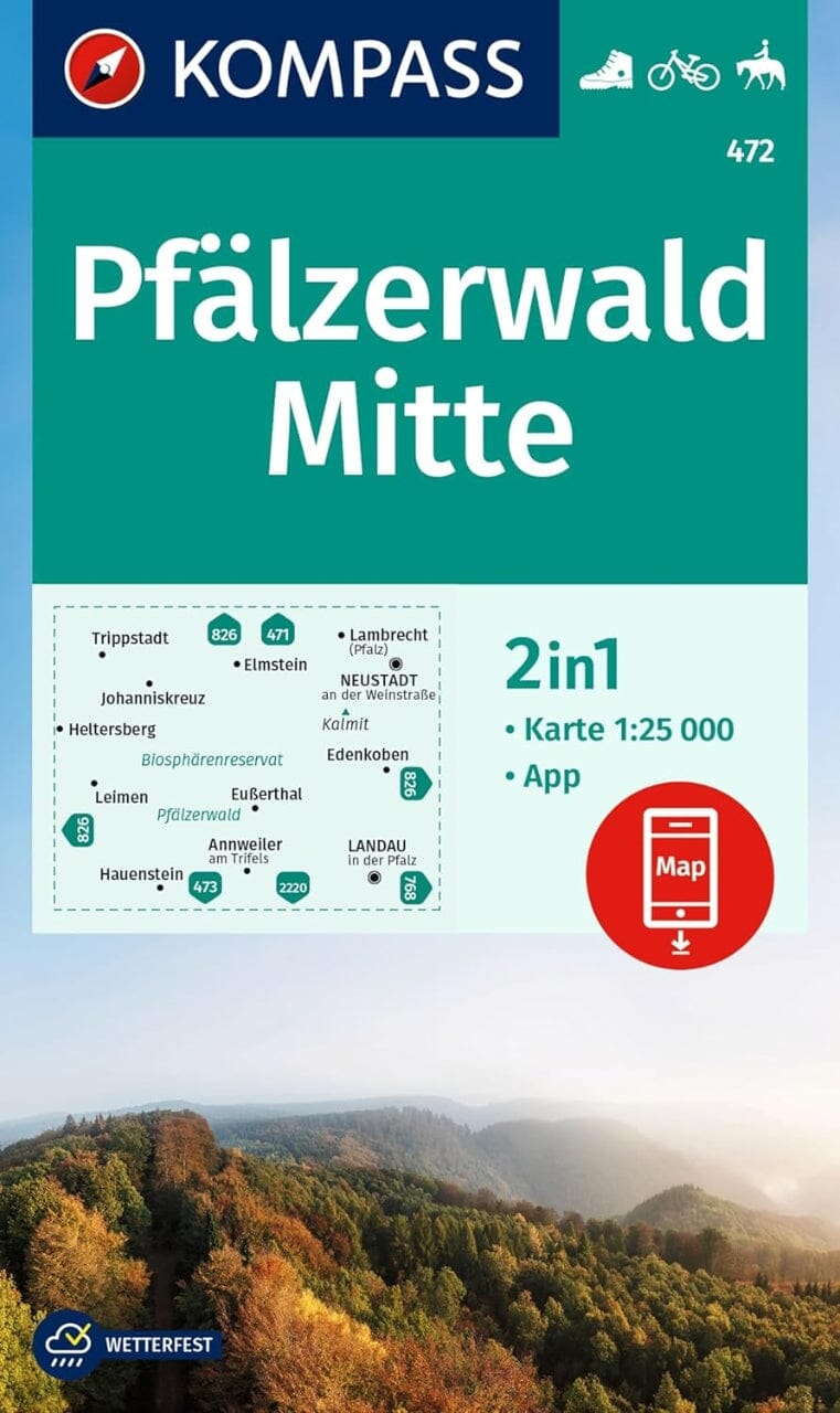 Carte de randonnée n° 472 - Pfälzerwald Mitte (Allemagne) | Kompass carte de randonnée Kompass