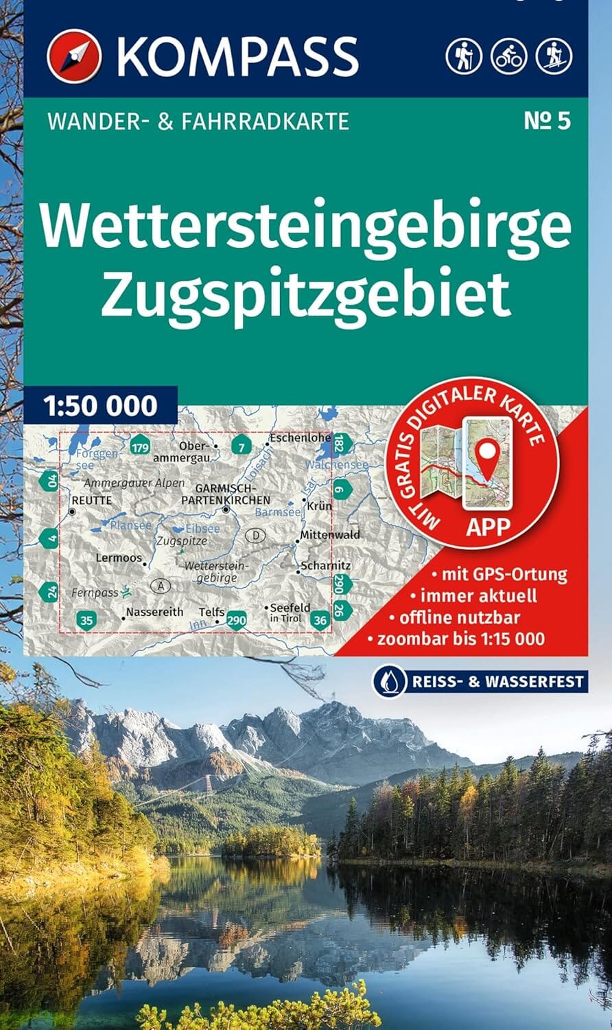 Carte de randonnée n° 5 - Wettersteingebirge, Zugspitzgebiet (Autriche) | Kompass carte de randonnée Kompass