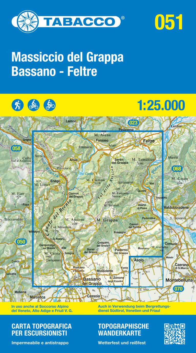 Hiking map No. 51 - Monte Grappa, Bassano & Feltre (Italy) | Tabacco ...