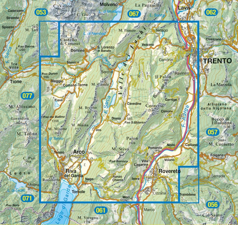 Carte de randonnée n° 55 - Vallée de Sarca, d'Arco et Riva del Garda (Italie) | Tabacco carte de randonnée Tabacco