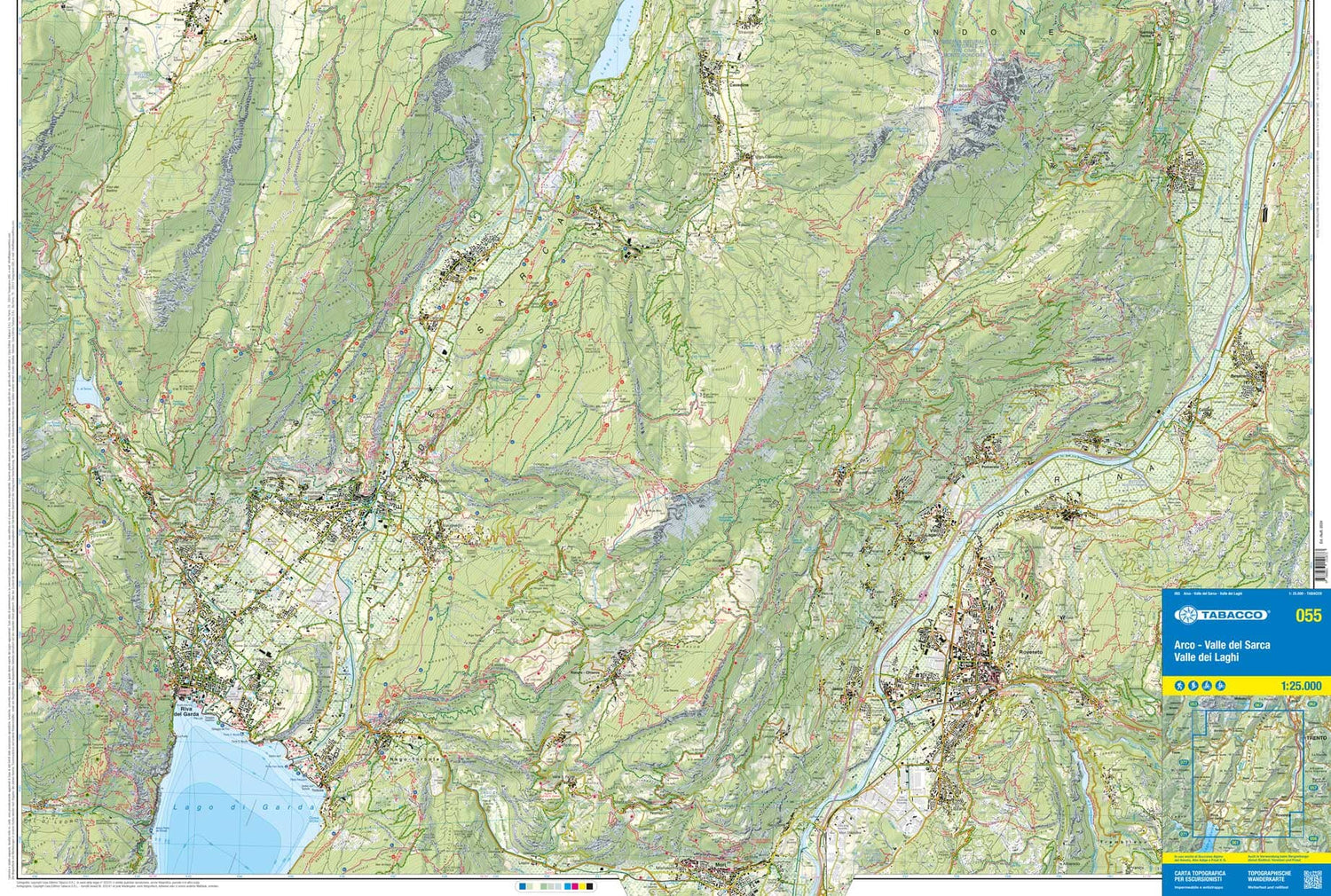Carte de randonnée n° 55 - Vallée de Sarca, d'Arco et Riva del Garda (Italie) | Tabacco carte de randonnée Tabacco
