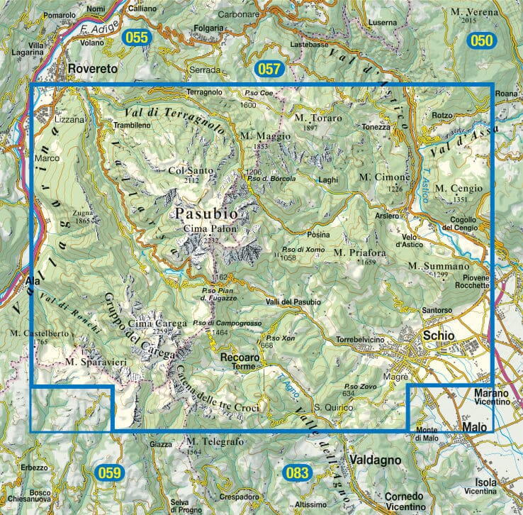 Carte de randonnée n° 56 - Piccole Dolomiti, Pasubio, Carega (Italie) | Tabacco carte pliée Tabacco 