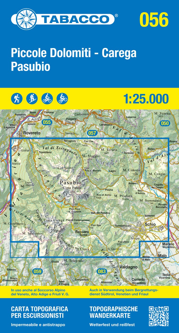 Carte de randonnée n° 56 - Piccole Dolomiti, Pasubio, Carega (Italie) | Tabacco carte pliée Tabacco 