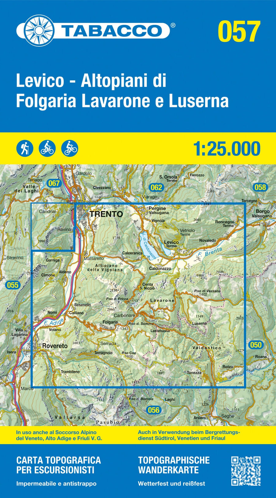Carte de randonnée n° 57 - Levico - Altopiani di Folgaria Lavarone e Luserna | Tabacco carte pliée Tabacco 