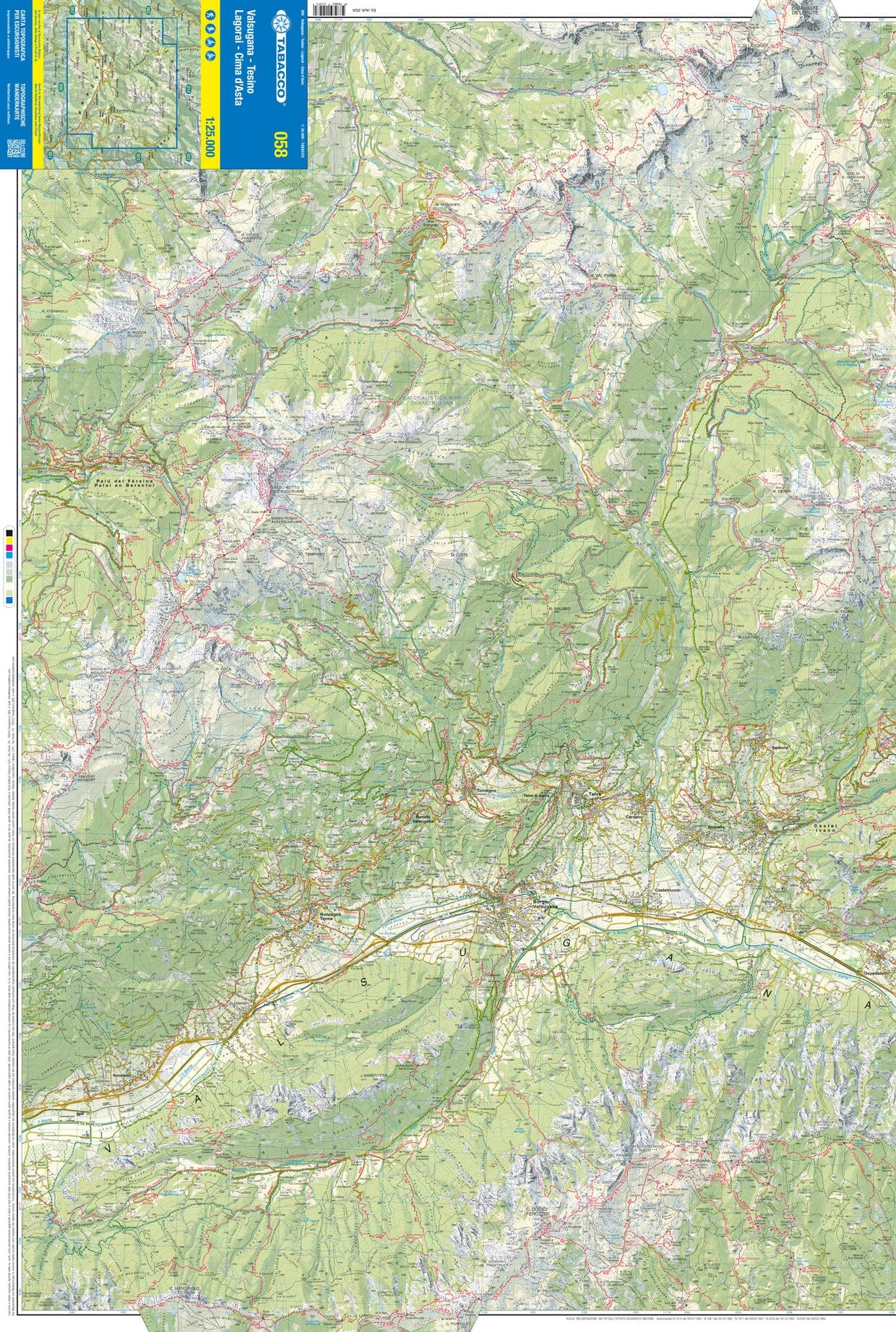 Carte de randonnée n° 58 - Valsugana, Tesino Lagorai, Cima d'Asta | Tabacco carte de randonnée Tabacco
