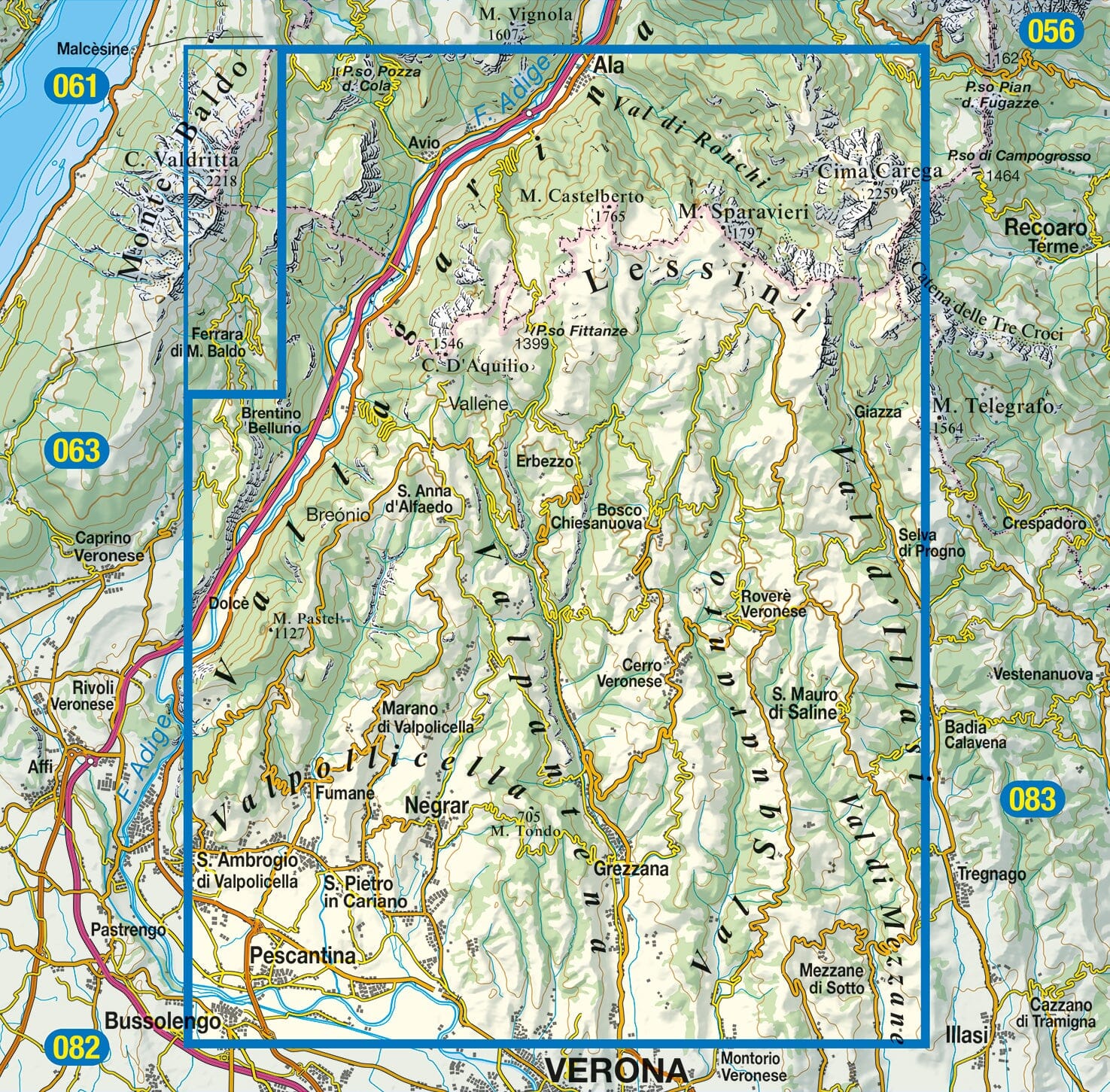 Carte de randonnée n° 59 - Valli della Lessinia, Veronese, Monti Lessini | Tabacco carte de randonnée Tabacco