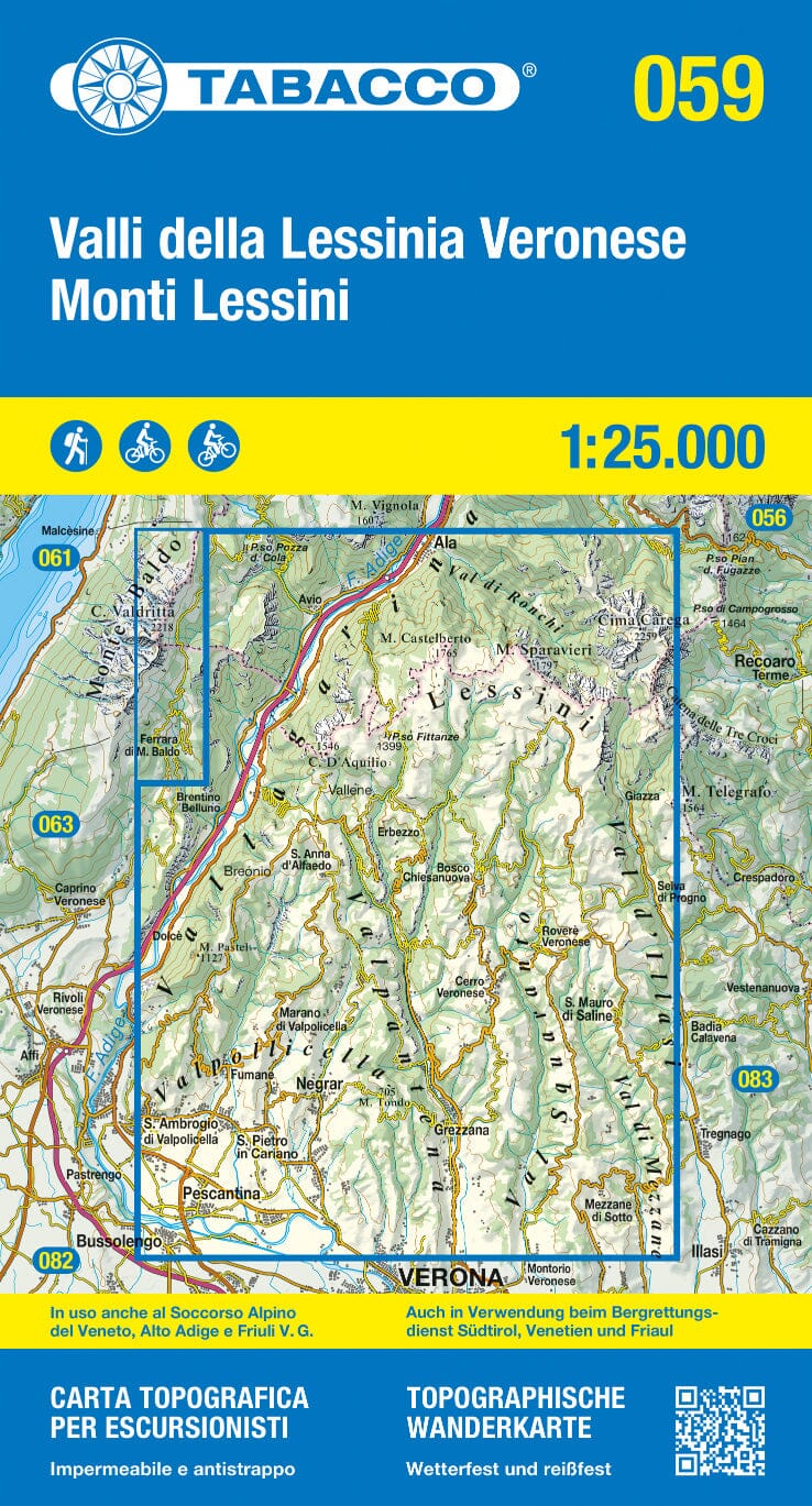 Carte de randonnée n° 59 - Valli della Lessinia, Veronese, Monti Lessini | Tabacco carte de randonnée Tabacco