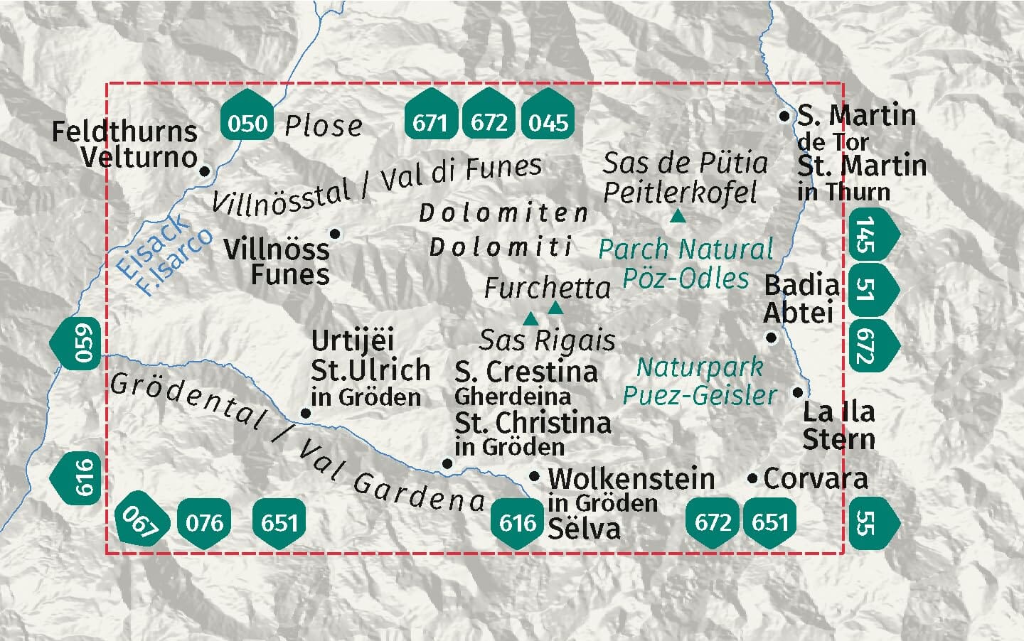 Carte de randonnée n° 627 - Villnösstal / Val di Funes (Tyrol du Sud) | Kompass carte de randonnée Kompass