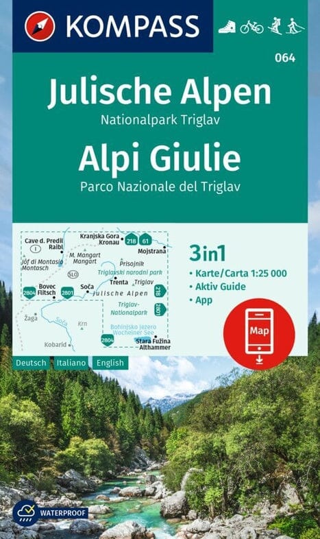 Carte de randonnée n° 64 - Alpes Juliennes, Parc National du Triglav (Slovénie) | Kompass carte de randonnée Kompass