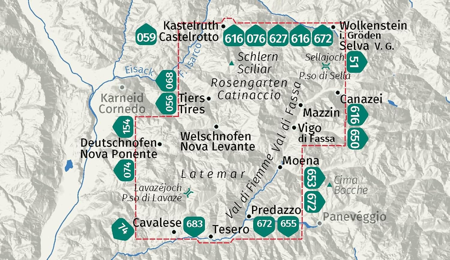 Carte de randonnée n° 651 - Schlern, Rosengarten, Latemar (Italie) | Kompass carte de randonnée Kompass 