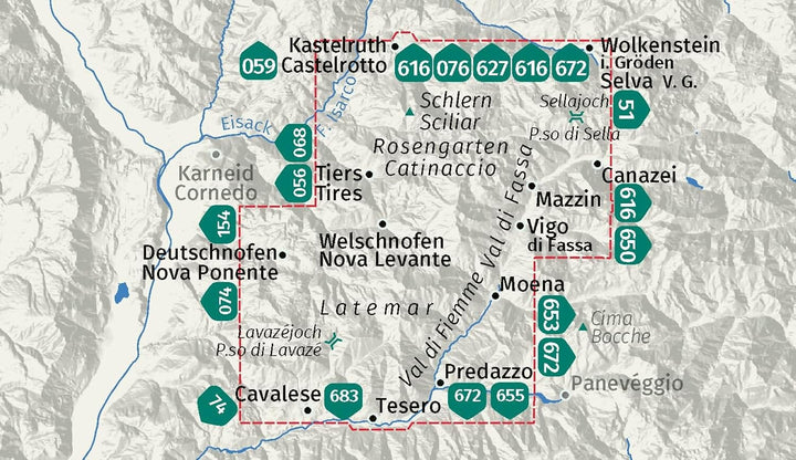 Carte de randonnée n° 651 - Schlern, Rosengarten, Latemar (Italie) | Kompass carte de randonnée Kompass 