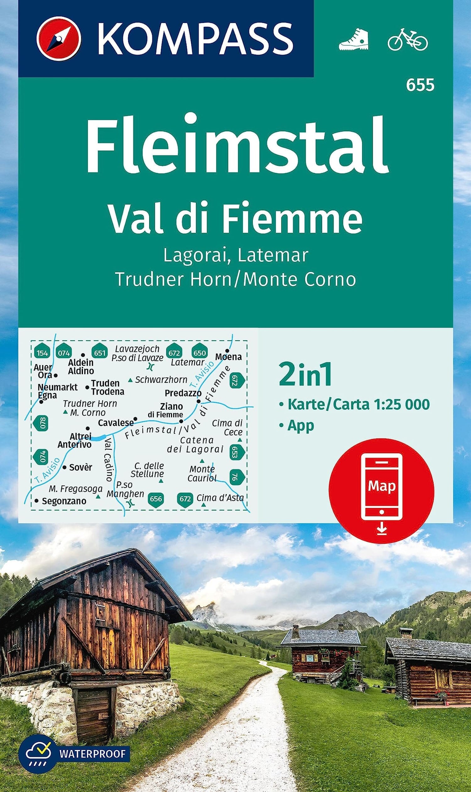 Carte de randonnée n° 655 - Fleimstal, Val di Fiemme (Italie) | Kompass carte de randonnée Kompass