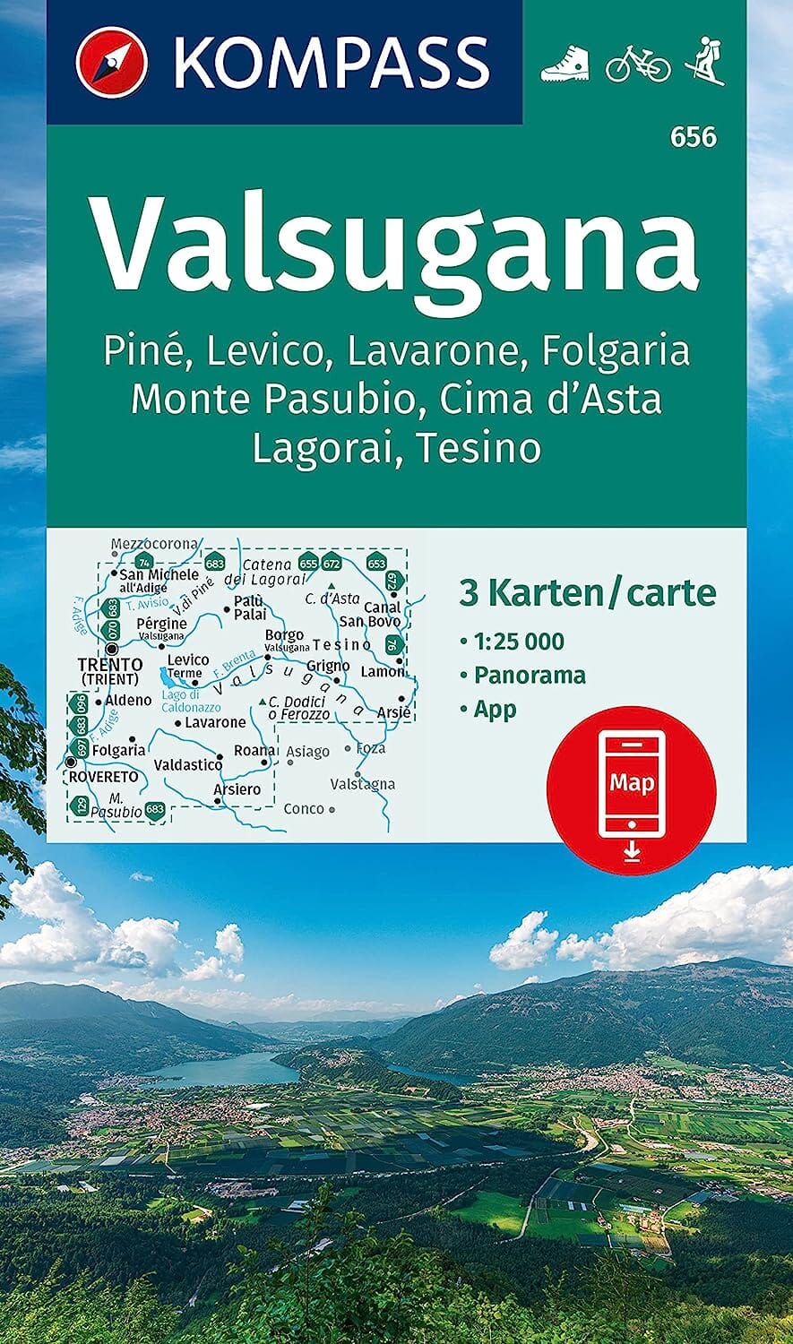 Carte de randonnée n° 656 - Valsugana Tesino (Italie) | Kompass carte de randonnée Kompass