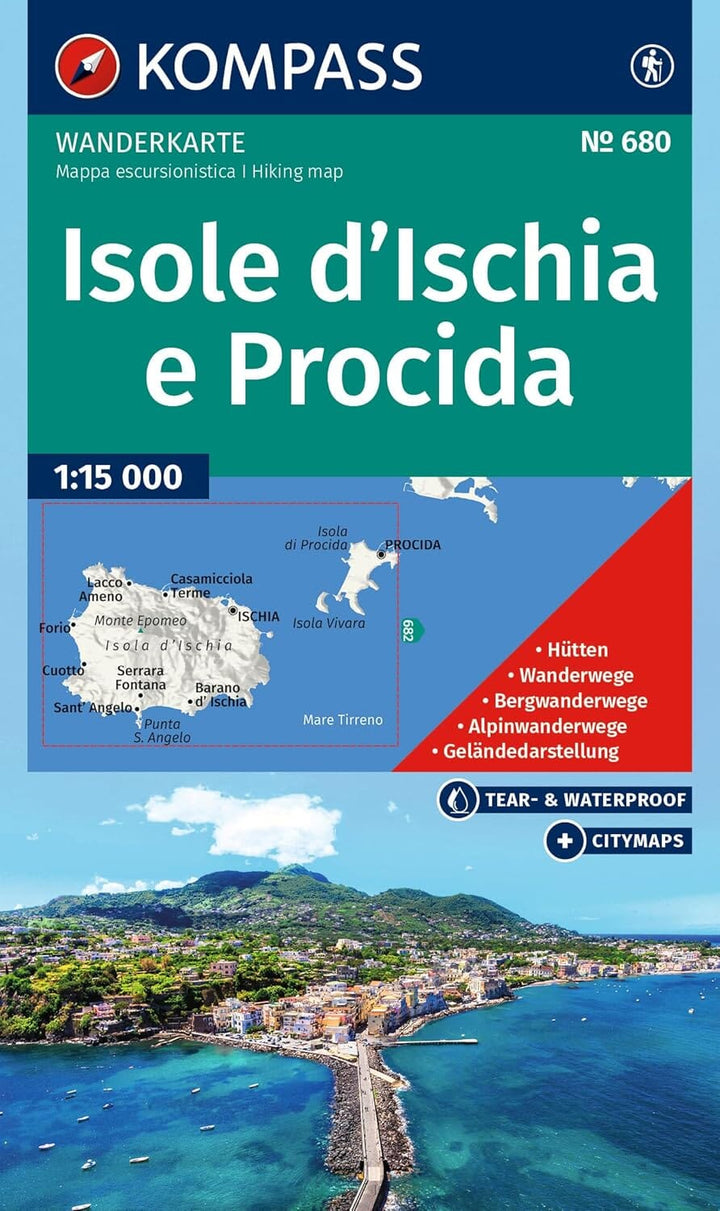 Carte de randonnée n° 680 - Îles d'Ischia et de Procida | Kompass - 1:15 000 carte de randonnée Kompass 