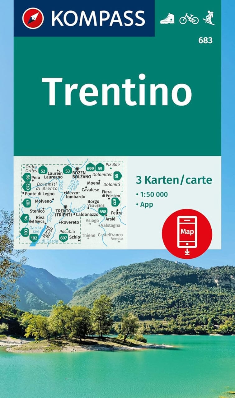 Carte de randonnée n° 683 - Trentin (lot de 3 cartes) | Kompass carte de randonnée Kompass