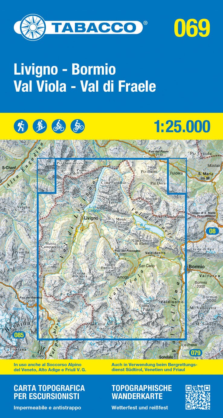 Carte de randonnée n° 69 - Livigno, Bormio, Passo del Bernina (Dolomites) | Tabacco carte de randonnée Tabacco 
