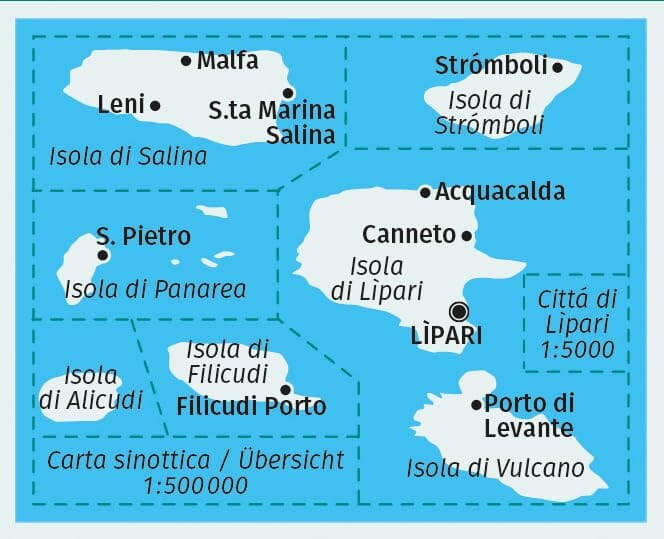 Carte de randonnée n° 693 - Les îles Lapiri (éoliennes) (Italie) | Kompass carte de randonnée Kompass 
