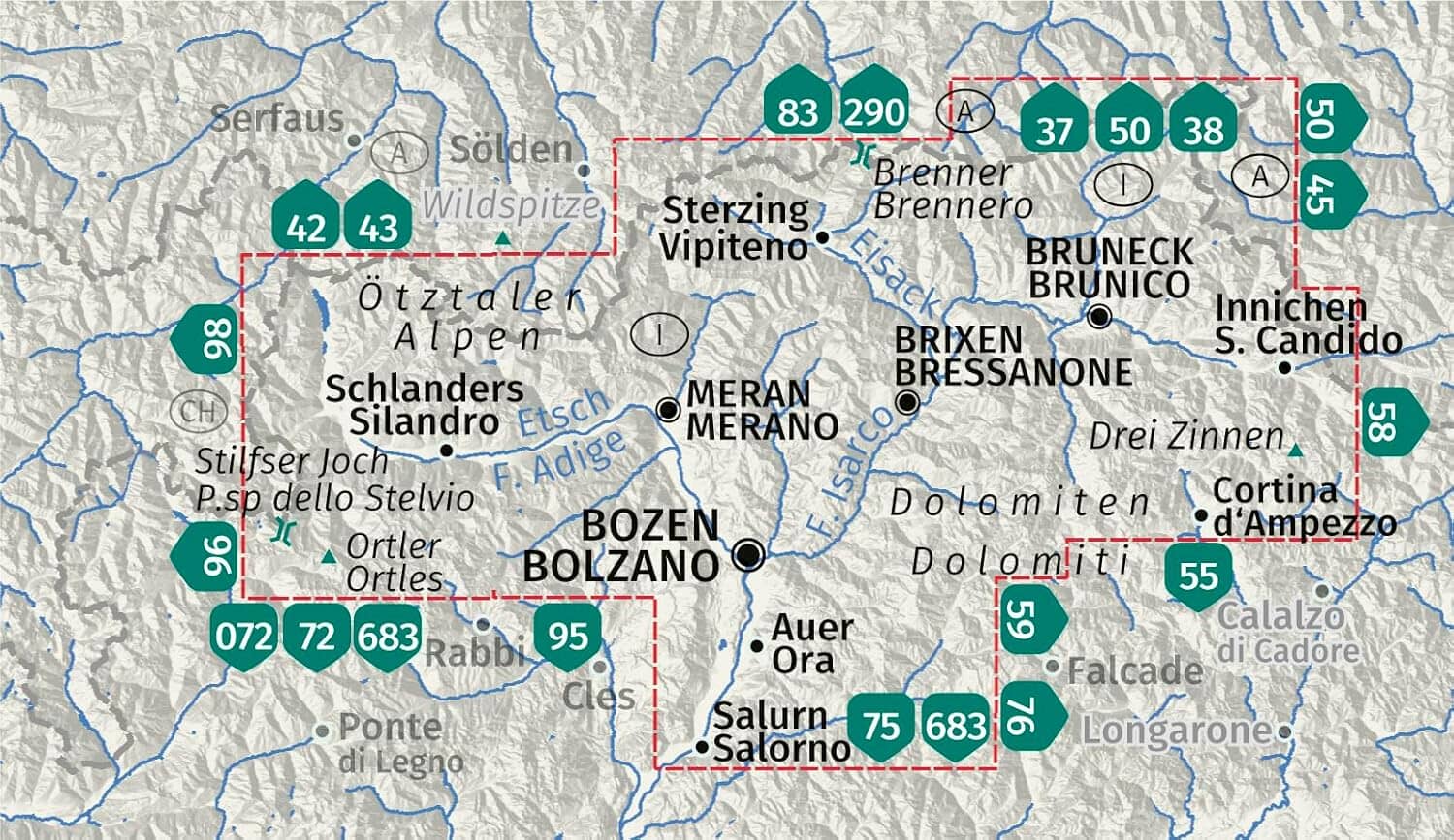 Carte de randonnée n° 699 - Südtirol, Alto Adige (Italie) - Lot de 4 cartes | Kompass carte de randonnée Kompass