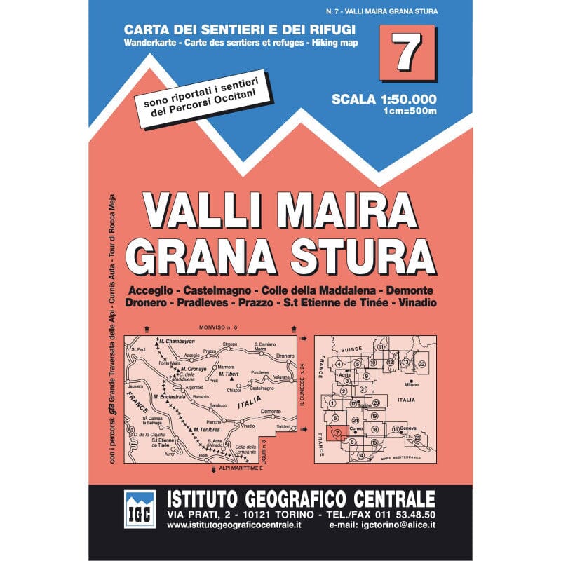 Carte de randonnée n° 7 - Vallées Maira, Grana et Stura | Istituto Geografico Centrale - 1/50 000 carte de randonnée Istituto Geografico Centrale 