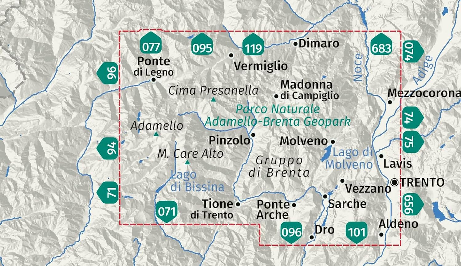 Carte de randonnée n° 70 - Parc naturel Adamello-Brenta Geopark (Trentin, Italie) | Kompass carte de randonnée Kompass