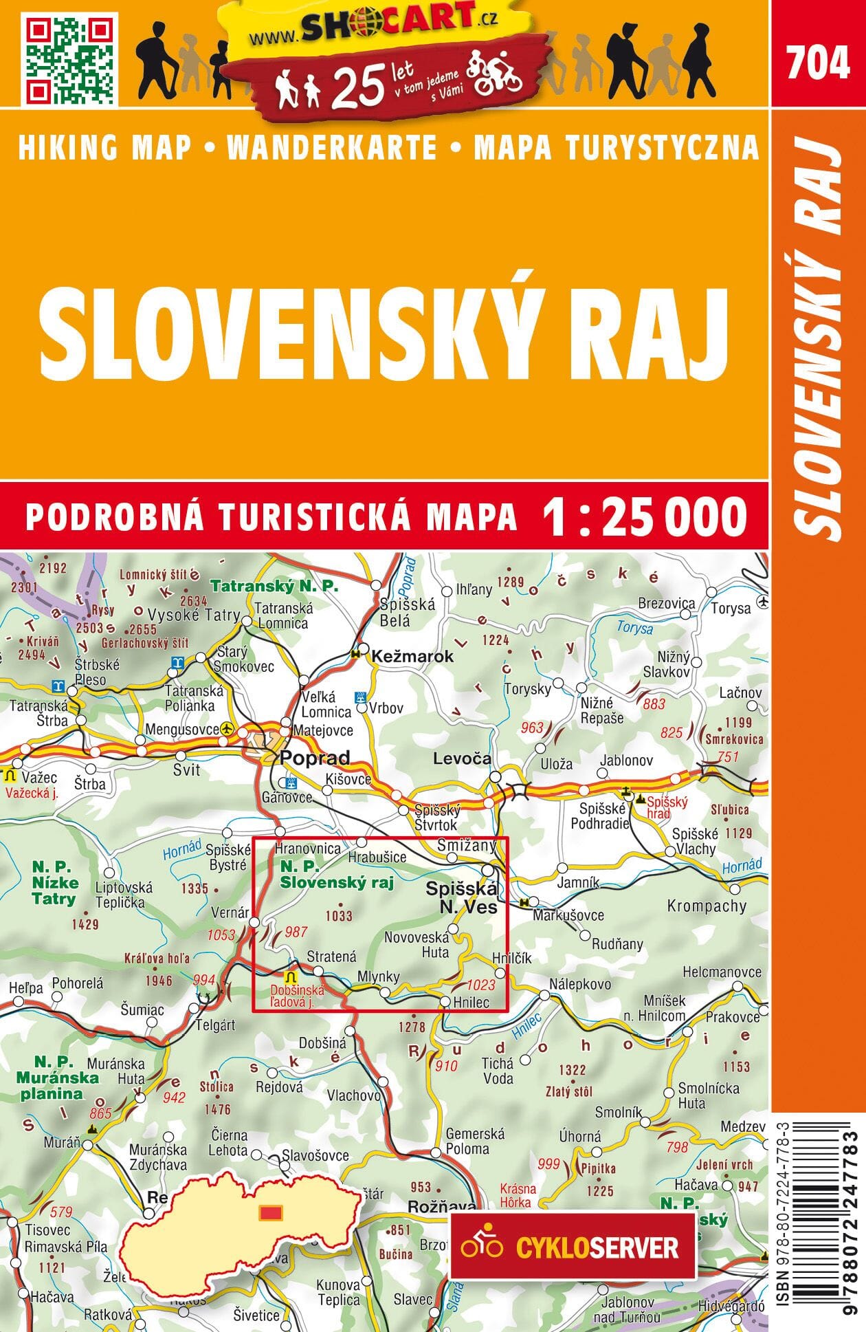 Carte de randonnée n° 704 - Slovenský Raj / Parc national du Paradis slovaque (Slovaquie) | Shocart carte de randonnée Shocart 