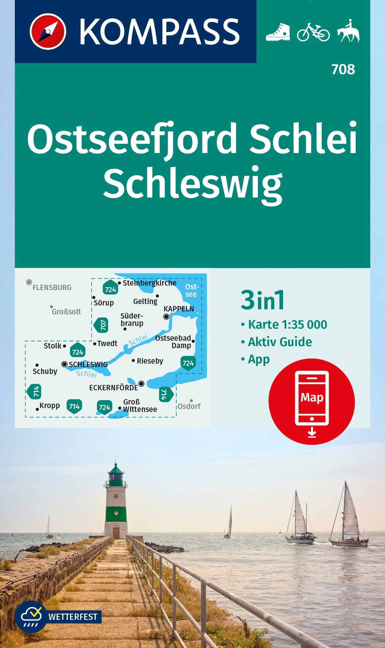 Carte de randonnée n° 708 - Ostseefjord Schlei, Schleswig (Allemagne) | Kompass carte de randonnée Kompass