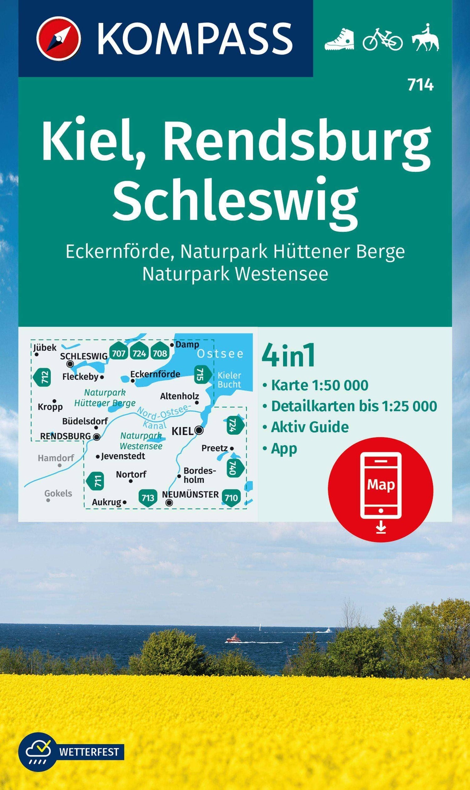 Carte de randonnée n° 714 - Kiel, Rendsburg, Schleswig | Kompass carte de randonnée Kompass