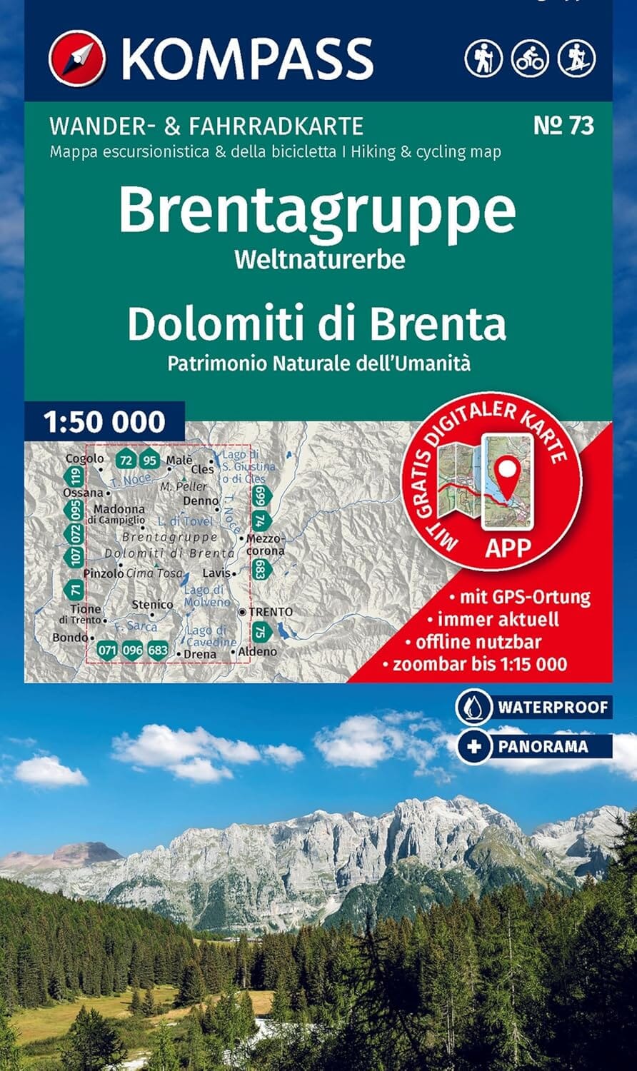 Carte de randonnée n° 73 - Dolomites de Brenta (Italie) | Kompass carte de randonnée Kompass