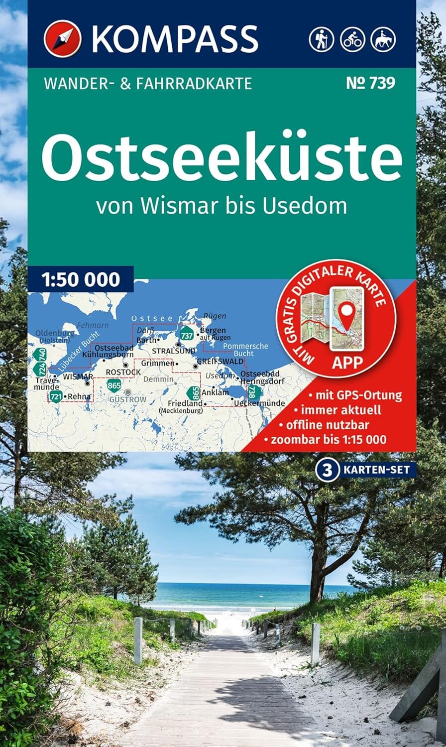 Carte de randonnée n° 739 - Mer Baltique est, de Wismar à Usedom (Allemagne) | Kompass carte de randonnée Kompass