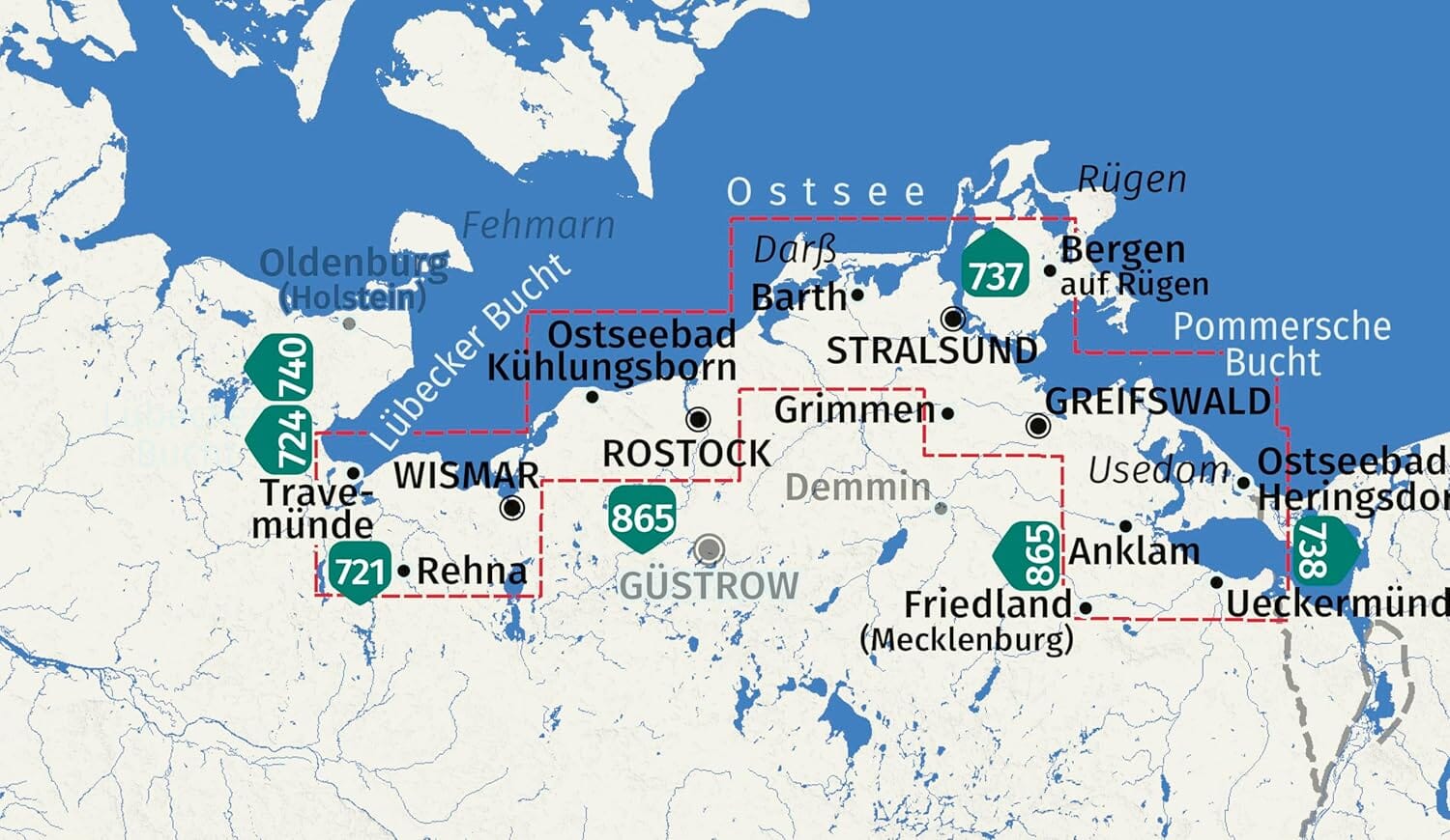 Carte de randonnée n° 739 - Mer Baltique est, de Wismar à Usedom (Allemagne) | Kompass carte de randonnée Kompass